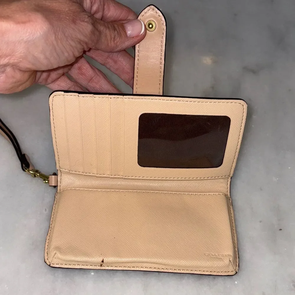 Coach Wallet Signature Logo Coated Canvas Slim Brown Tan Black Designer